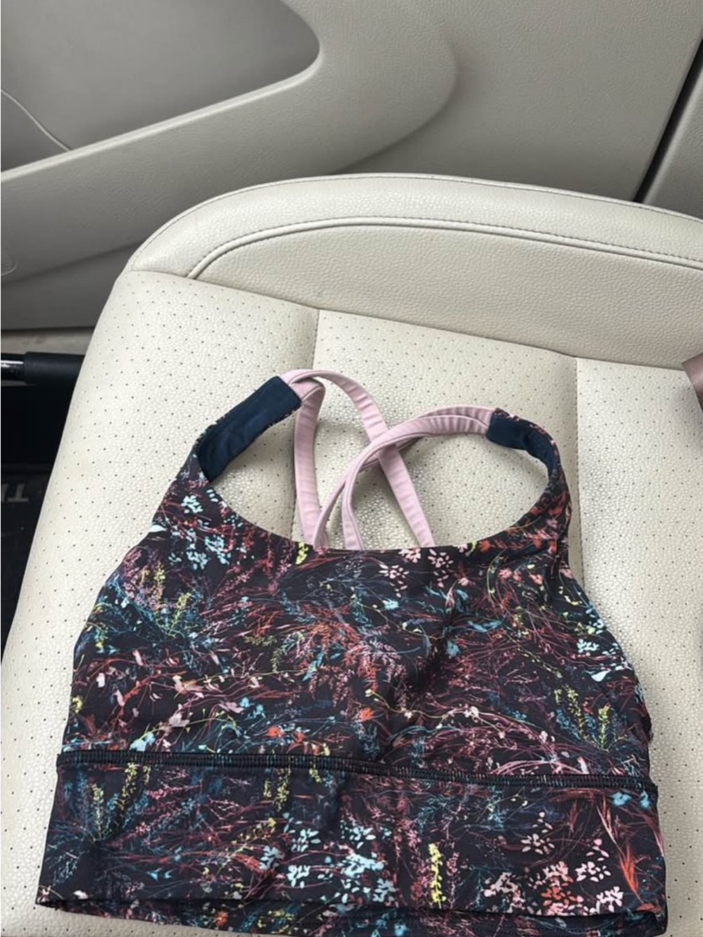 lululemon athletica Multi-Color Paint-Print Sports Bra with Pink Straps